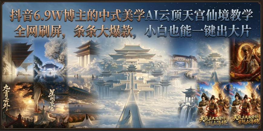 抖音6.9W博主的中式美学AI云顶天宫仙境教学，全网刷屏，条条大爆款，小白也能一键出大片-米壳知道—知识分享平台
