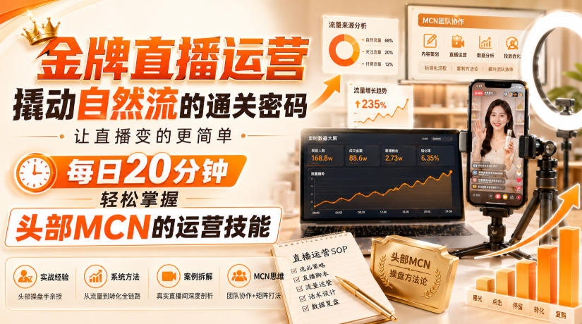 金牌直播运营撬动自然流的通关密码，让直播变的更简单，每日20分钟，轻松掌握头部MCN的运营技能-米壳知道—知识分享平台