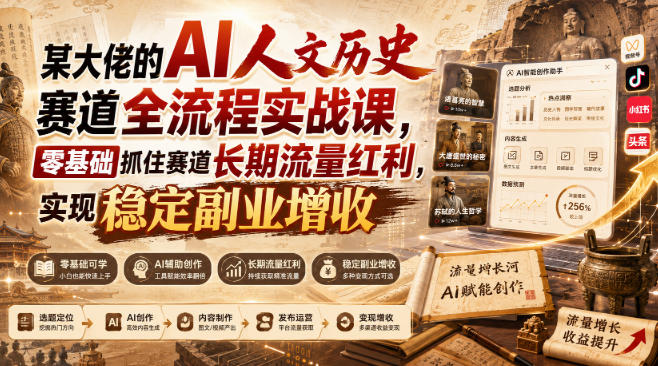 某大佬的AI人文历史赛道全流程实战课，零基础抓住赛道长期流量红利，实现稳定副业增收-米壳知道—知识分享平台