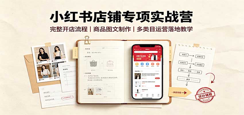 小红书店铺专项实战营：完整开店流程，商品图文制作，多类目运营落地教学-米壳知道—知识分享平台