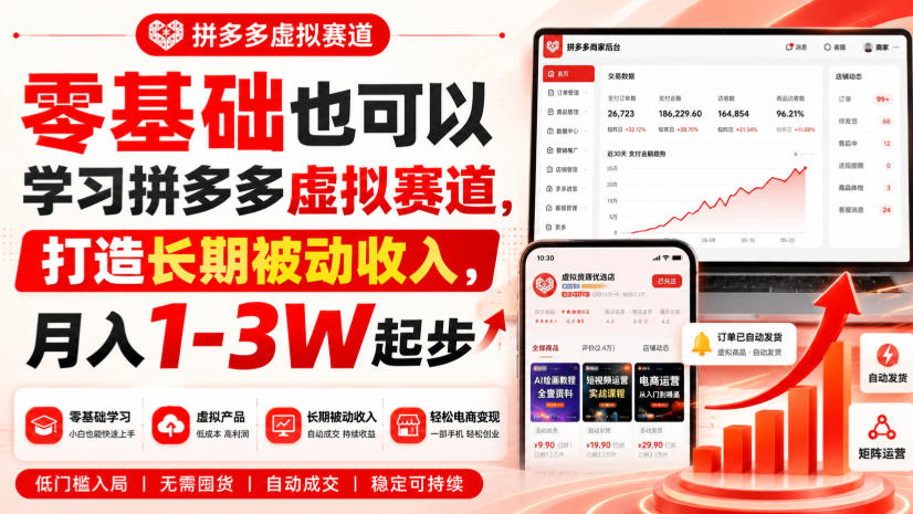零基础也可以学习拼多多虚拟赛道，打造长期被动收入，月入1-3W起步-米壳知道—知识分享平台