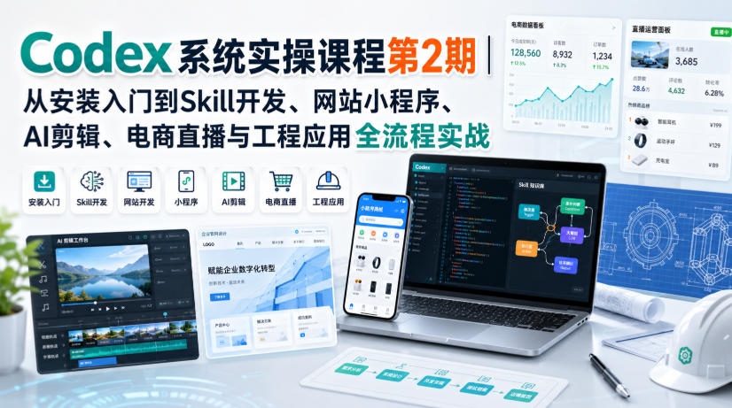 Codex系统实操课程第2期|从安装入门到Skill开发、网站小程序、AI剪辑、电商直播与工程应用全流程实战-米壳知道—知识分享平台