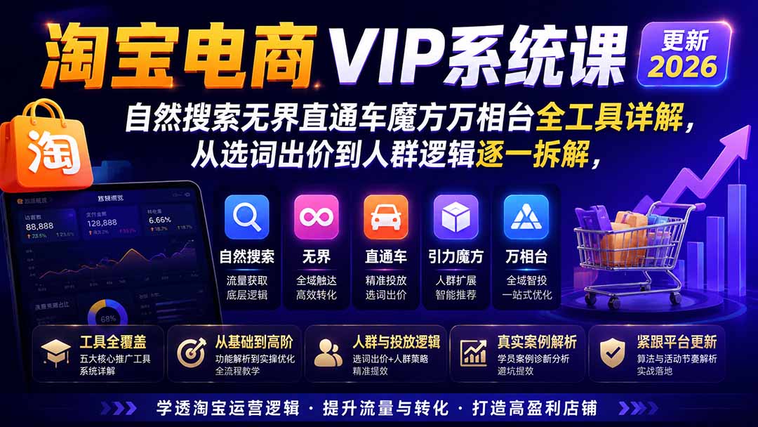 2026淘宝电商终局之战VIP课-更新：自然搜索+直通车+无界+精准人群，系统掌握测款动销与全店推广布局方法-米壳知道—知识分享平台