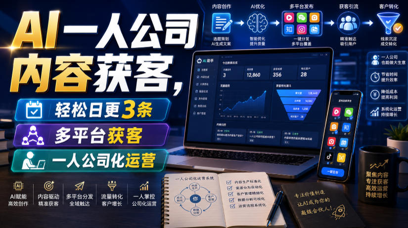 AI一人公司内容获客，轻松日更3条，多平台获客，一人公司化运营(更新0827)-米壳知道—知识分享平台