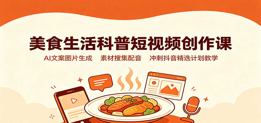 美食生活科普短视频创作课：AI文案图片生成，素材搜集配音，冲刺抖音精选计划教学-米壳知道—知识分享平台