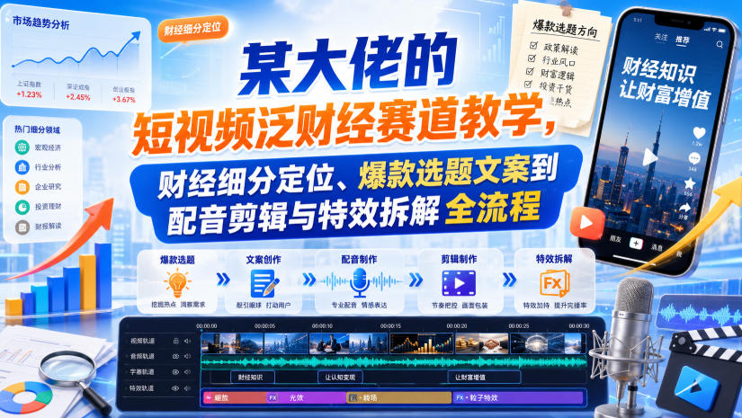 某大佬的短视频泛财经赛道教学，财经细分定位、爆款选题文案到配音剪辑与特效拆解全流程-米壳知道—知识分享平台