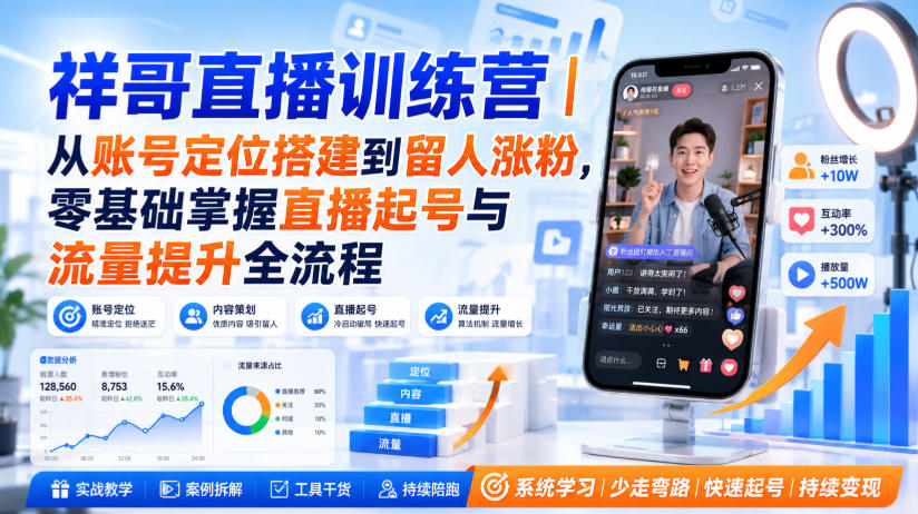 祥哥直播训练营｜从账号定位搭建到留人涨粉，零基础掌握直播起号与流量提升全流程-米壳知道—知识分享平台