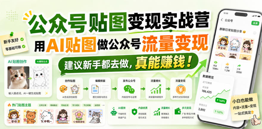 公众号贴图变现实战营，用AI贴图做公众号流量变现，建议新手都去做，真能賺钱！-米壳知道—知识分享平台