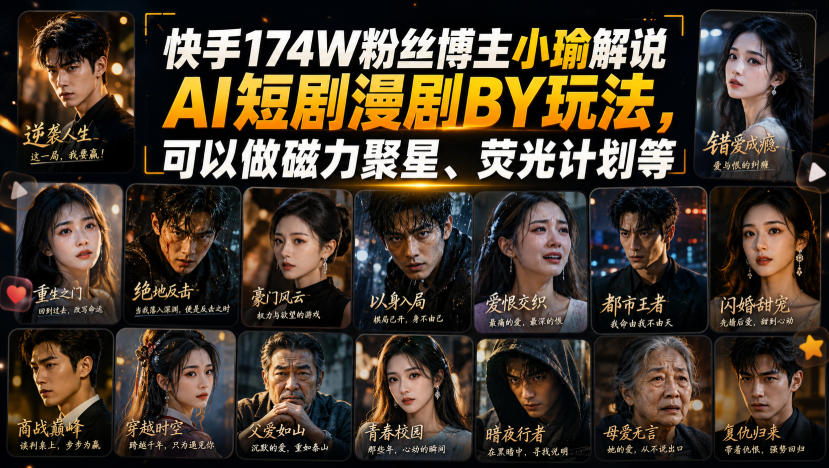 快手174W粉丝博主小瑜解说AI短剧漫剧搬运玩法，可以做磁力聚星、荧光计划等-米壳知道—知识分享平台