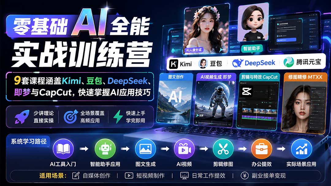 零基础AI全能实战训练营：9套课程涵盖Kimi、豆包、DeepSeek、即梦与CapCut，快速掌握AI应用技巧-米壳知道—知识分享平台
