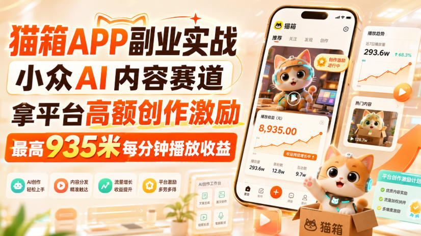 猫箱APP副业实战，小众AI内容赛道，拿平台高额创作激励，最高935米每分钟播放收益-米壳知道—知识分享平台