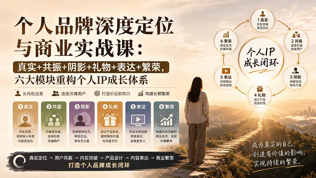 个人品牌深度定位与商业实战课:真实+共振+阴影+礼物+表达+繁荣,六大模块重构个人IP成长体系-米壳知道—知识分享平台