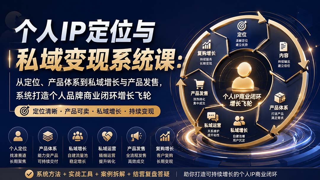 个人IP定位与私域变现系统课:从定位、产品体系到私域增长与产品发售,系统打造个人品牌商业闭环增长飞轮-米壳知道—知识分享平台