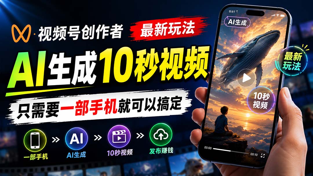 视频号创作者最新玩法，AI生成10秒视频，只需要一部手机就可以搞定-米壳知道—知识分享平台