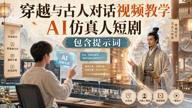 穿越与古人对话视频教学，AI仿真人短剧，包含提示词-米壳知道—知识分享平台