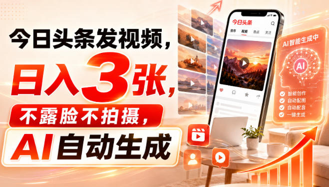 今日头条发视频，日入3张，不露脸不拍摄，AI自动生成-米壳知道—知识分享平台