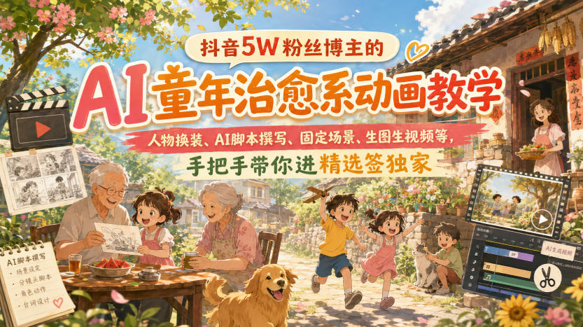 抖音5W粉丝博主的AI童年治愈系动画教学，人物换装、AI脚本撰写、固定场景、生图生视频等，手把手带你进精选签独家-米壳知道—知识分享平台