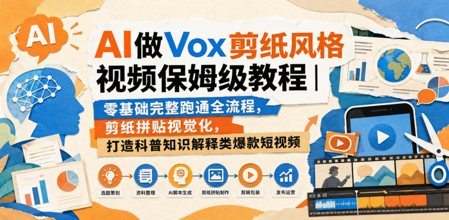 AI做Vox剪纸风格视频保姆级教程｜零基础完整跑通全流程，剪纸拼贴视觉化，打造科普知识解释类爆款短视频-米壳知道—知识分享平台