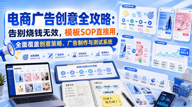 电商广告创意全攻略：告别烧钱无效，模板SOP直接用，全面覆盖创意策略、广告制作与测试系统【原创双语字幕】-米壳知道—知识分享平台