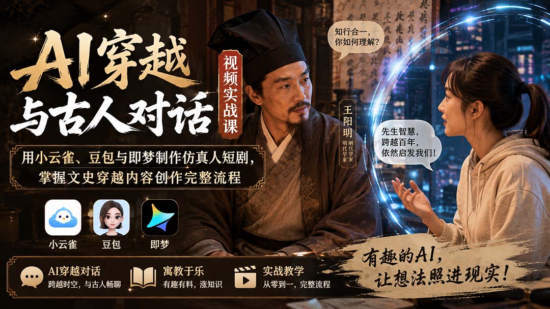 AI穿越与古人对话视频实战课：用小云雀、豆包与即梦制作仿真人短剧，掌握文史穿越内容创作完整流程-米壳知道—知识分享平台