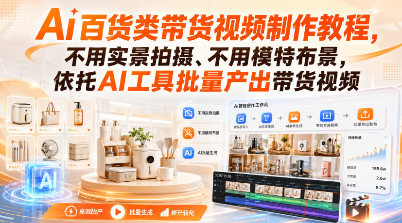 Ai百货类带货视频制作教程，不用实景拍摄、不用模特布景，依托AI工具批量产出带货视频-米壳知道—知识分享平台