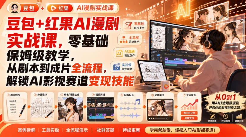 豆包+红果AI漫剧实战课,零基础保姆级教学,从剧本到成片全流程,解锁AI影视赛道变现技能-米壳知道—知识分享平台