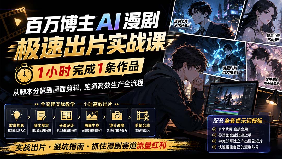 百万博主AI漫剧极速出片实战课：1小时产出条作品，从脚本分镜到画面剪辑，跑通高效生产全流程-米壳知道—知识分享平台