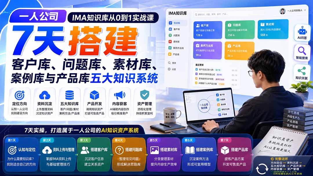 一人公司IMA知识库从0到1实战课：7天搭建客户库、问题库、素材库、案例库与产品库五大知识系统-米壳知道—知识分享平台
