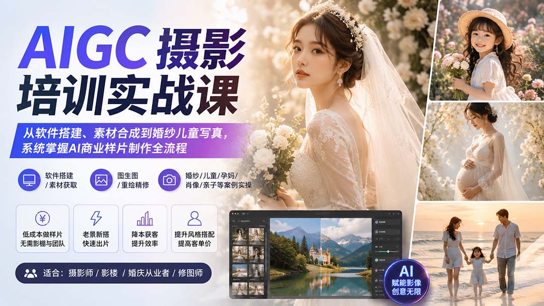 AIGC摄影培训实战课：从软件搭建、素材合成到婚纱儿童写真，系统掌握AI商业样片制作全流程-米壳知道—知识分享平台