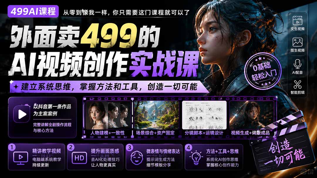 外面卖499的AI视频创作实战课：建立系统思维，掌握方法和工具，创造一切可能。-米壳知道—知识分享平台
