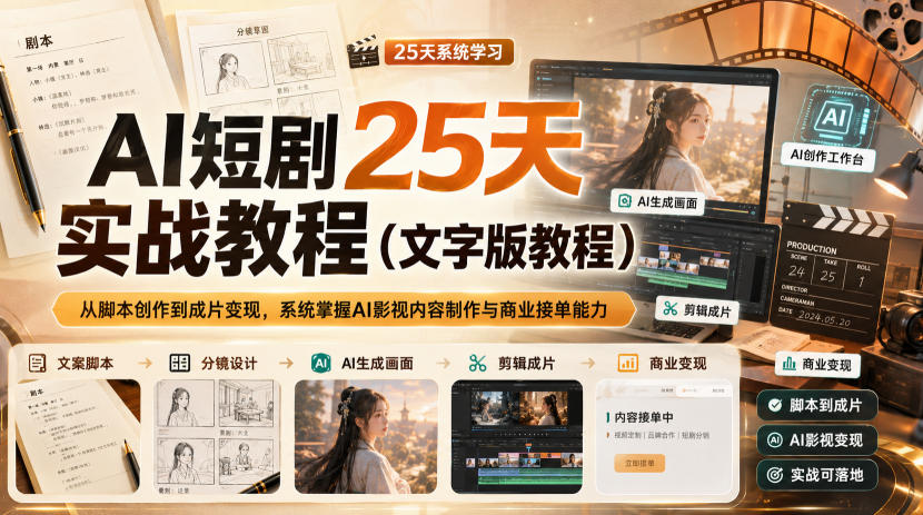 AI短剧25天实战教程(文字版教程)，从脚本创作到成片变现，系统掌握AI影视内容制作与商业接单能力-米壳知道—知识分享平台
