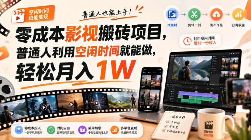零门槛影视搬砖项目，月入万元，玩法稳定普通人可落地的长期副业！-米壳知道—知识分享平台