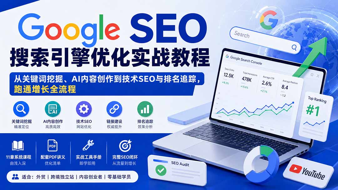 Google SEO搜索引擎优化实战教程：从关键词挖掘、AI内容创作到技术SEO与排名追踪，跑通增长全流程-米壳知道—知识分享平台
