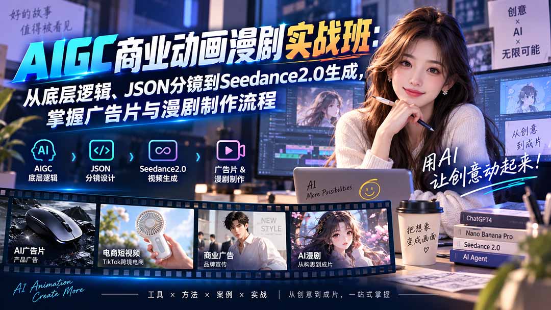AIGC商业动画漫剧实战班-更新：从底层逻辑、JSON分镜到Seedance2.0生成，掌握广告片与漫剧制作流程-米壳知道—知识分享平台