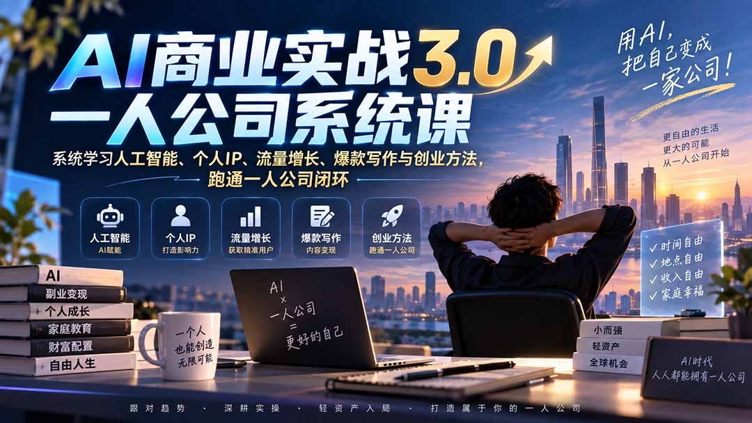 AI商业实战3.0一人公司系统课：系统学习人工智能、个人IP、流量增长、爆款写作与创业方法，跑通一人公司闭环-米壳知道—知识分享平台