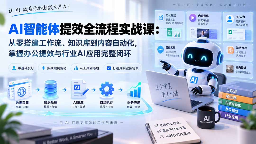 AI智能体提效全流程实战课：从零搭建工作流、知识库到内容自动化，掌握办公提效与行业AI应用完整闭环-米壳知道—知识分享平台