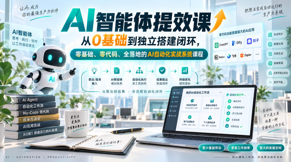 AI智能体提效课，从0基础到独立搭建闭环，零基础、零代码、全落地的AI自动化实战系统课程-米壳知道—知识分享平台