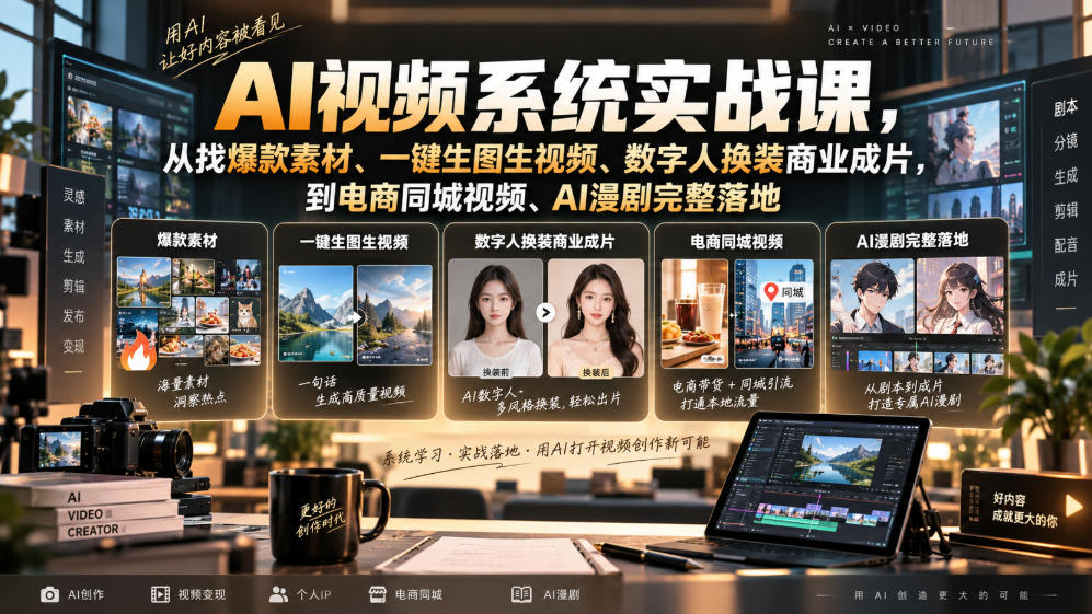 AI视频系统实战课，从找爆款素材、一键生图生视频、数字人换装商业成片，到电商同城视频、AI漫剧完整落地-米壳知道—知识分享平台