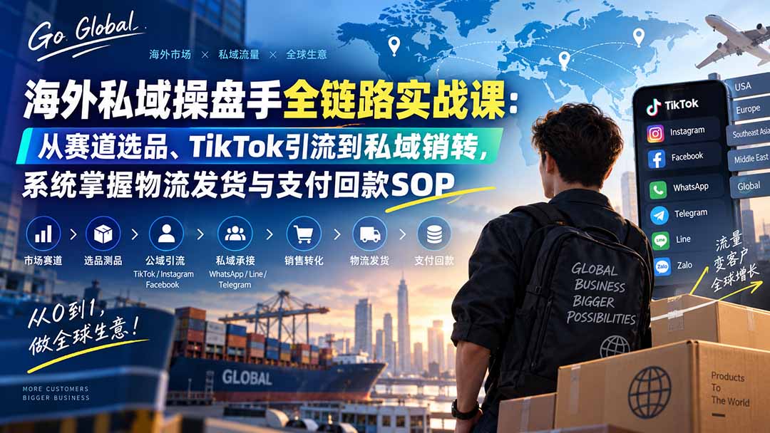 海外私域操盘手全链路实战课：从赛道选品、TikTok引流到私域销转，系统掌握物流发货与支付回款SOP-米壳知道—知识分享平台