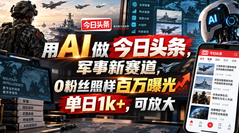 用AI做今日头条，军事新赛道，0粉丝照样百万曝光，单日1k+，可放大-米壳知道—知识分享平台