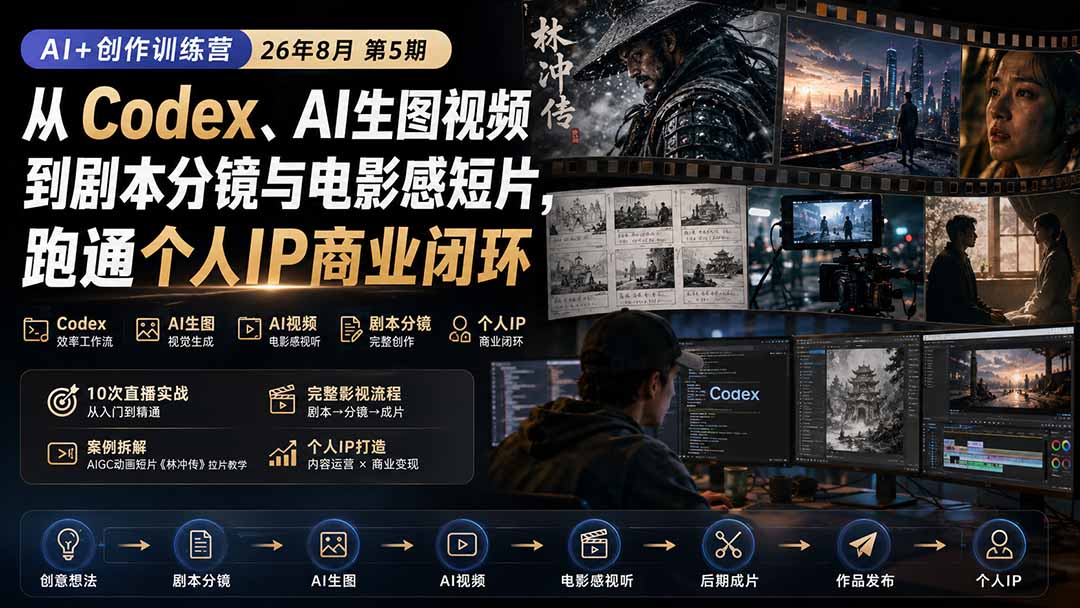 AI+创作训练营26年第5期-更新：从Codex、AI生图视频到剧本分镜与电影感短片，跑通个人IP商业闭环-米壳知道—知识分享平台