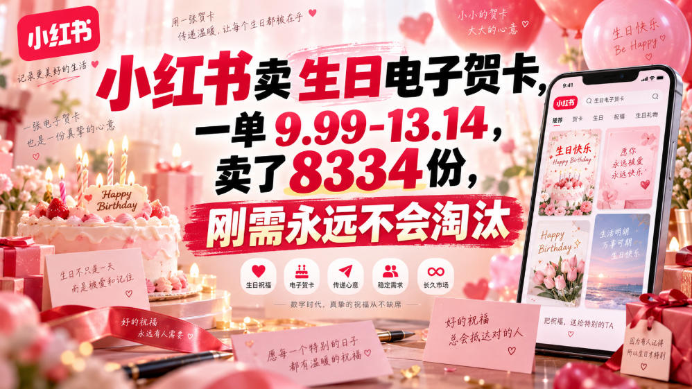 小红书卖生日电子贺卡，一单9.99-13.14，卖了8334份，刚需永远不会淘汰-米壳知道—知识分享平台