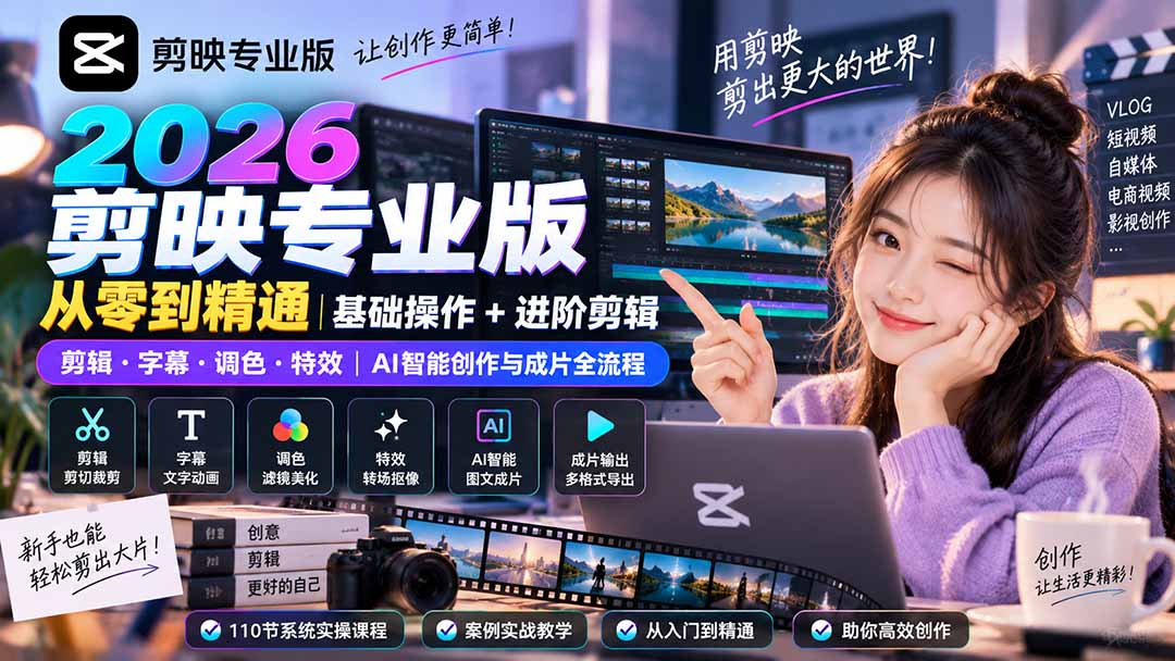 2026剪映专业版从零到精通｜基础操作+进阶剪辑｜剪辑·字幕·调色·特效｜AI智能创作与成片全流程-米壳知道—知识分享平台