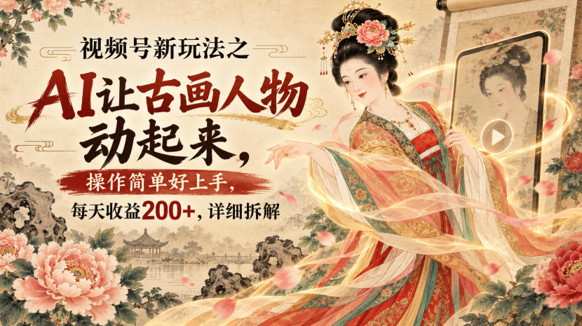 视频号新玩法之AI让古画人物动起来，操作简单好上手，每天收益200+，详细拆解-米壳知道—知识分享平台