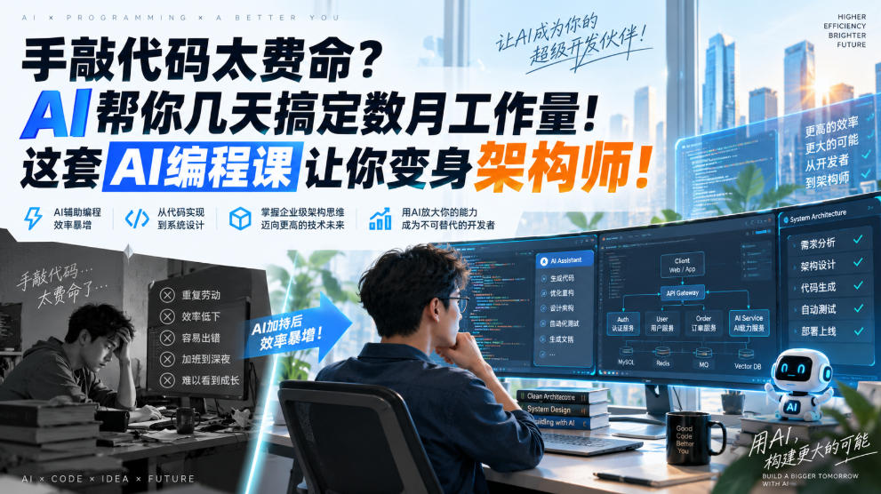 手敲代码太费命？AI帮你几天搞定数月工作量！这套AI编程课让你变身架构师！【原创双语字幕】-米壳知道—知识分享平台