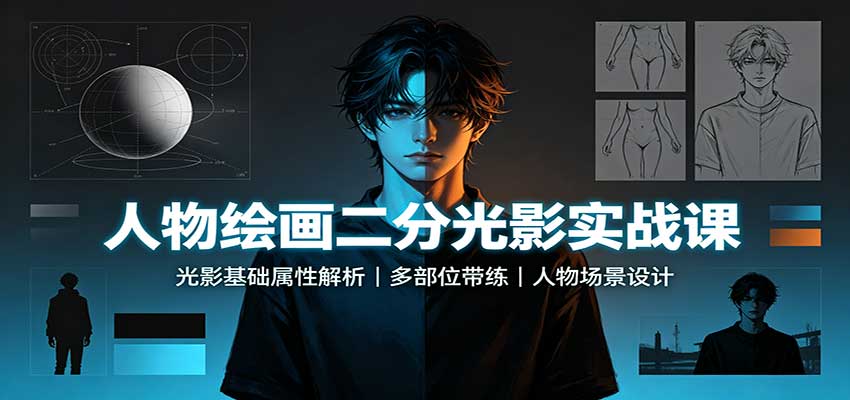 人物绘画二分光影实战课：光影基础属性解析，多部位带练，人物场景设计-米壳知道—知识分享平台