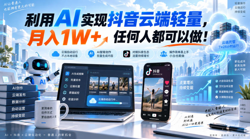 利用AI实现抖音云端轻量，月入1W+，任何人都可以做！【揭秘】-米壳知道—知识分享平台