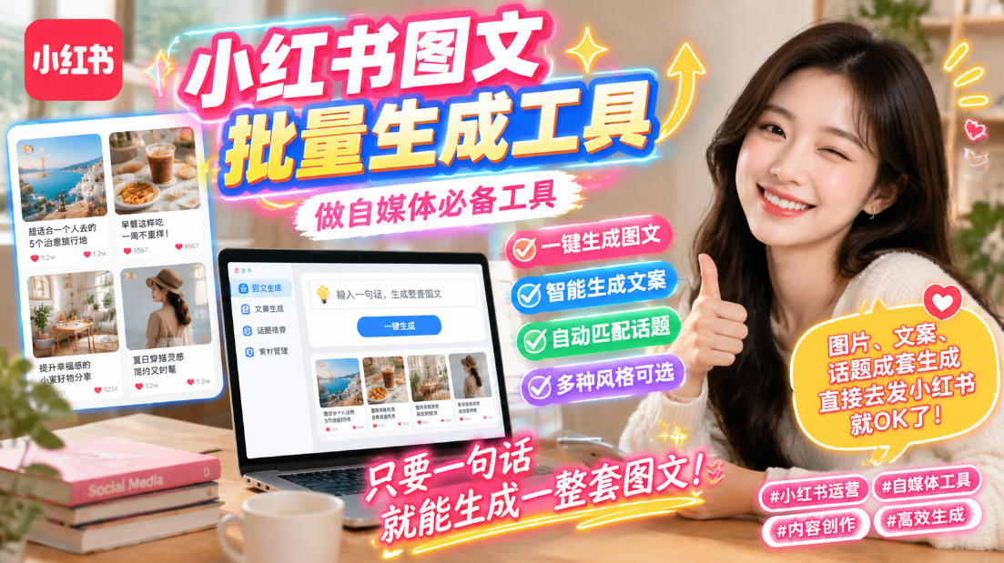 小红书图文批量生成工具，话题、文案、配图一键生成，直接发布，做自媒体必备工具-米壳知道—知识分享平台