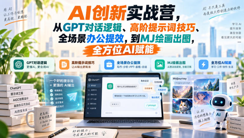 AI创新实战营，从GPT对话逻辑、高阶提示词技巧、全场景办公提效，到MJ绘画出图，全方位AI赋能-米壳知道—知识分享平台
