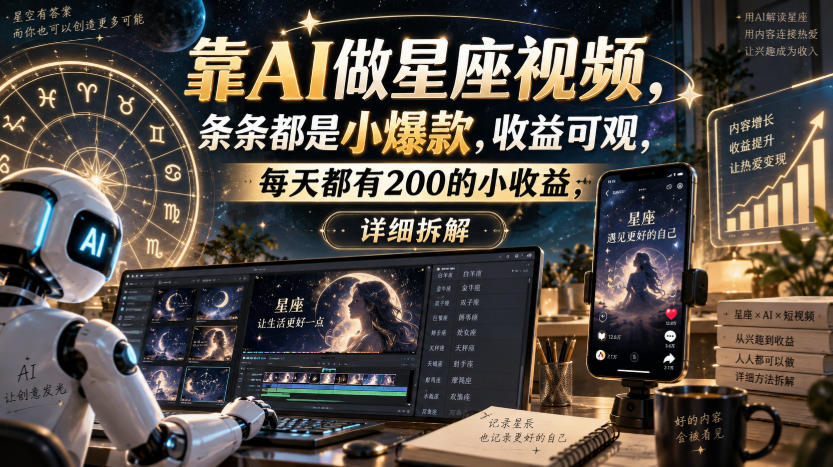 靠AI做星座视频，条条都是小爆款，收益可观，每天都有200的小收益，详细拆解-米壳知道—知识分享平台